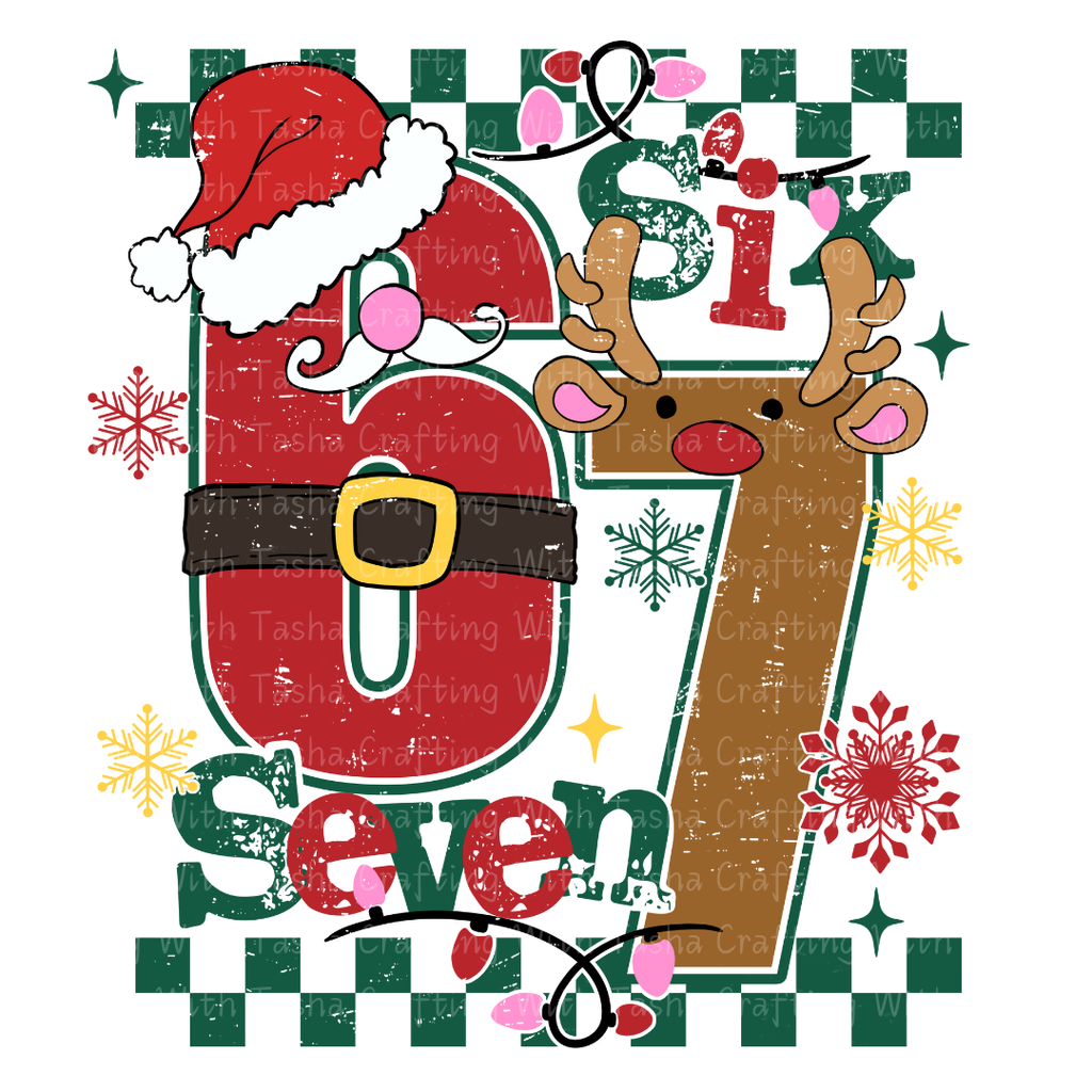 Kids Christmas “Six & Seven” Holiday DTF Transfer – Santa & Reindeer Number Design for Shirts, Hoodies & Cups