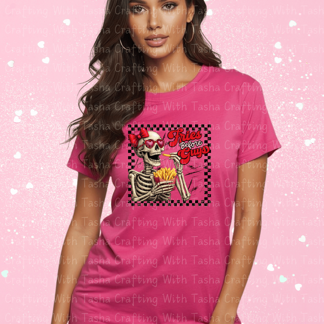 Fries Before Guys Valentine Shirt – Skeleton Graphic Apparel (Variation 2)