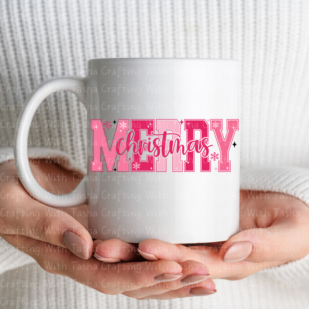 Merry and Bright Colorful Christmas DTF Transfer – Pink & Teal Glitter Patchwork Holiday Design for Shirts, Hoodies & Cups (Copy)