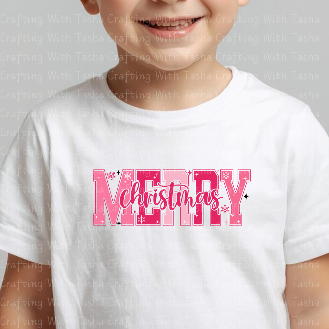 Merry and Bright Colorful Christmas DTF Transfer – Pink & Teal Glitter Patchwork Holiday Design for Shirts, Hoodies & Cups (Copy)