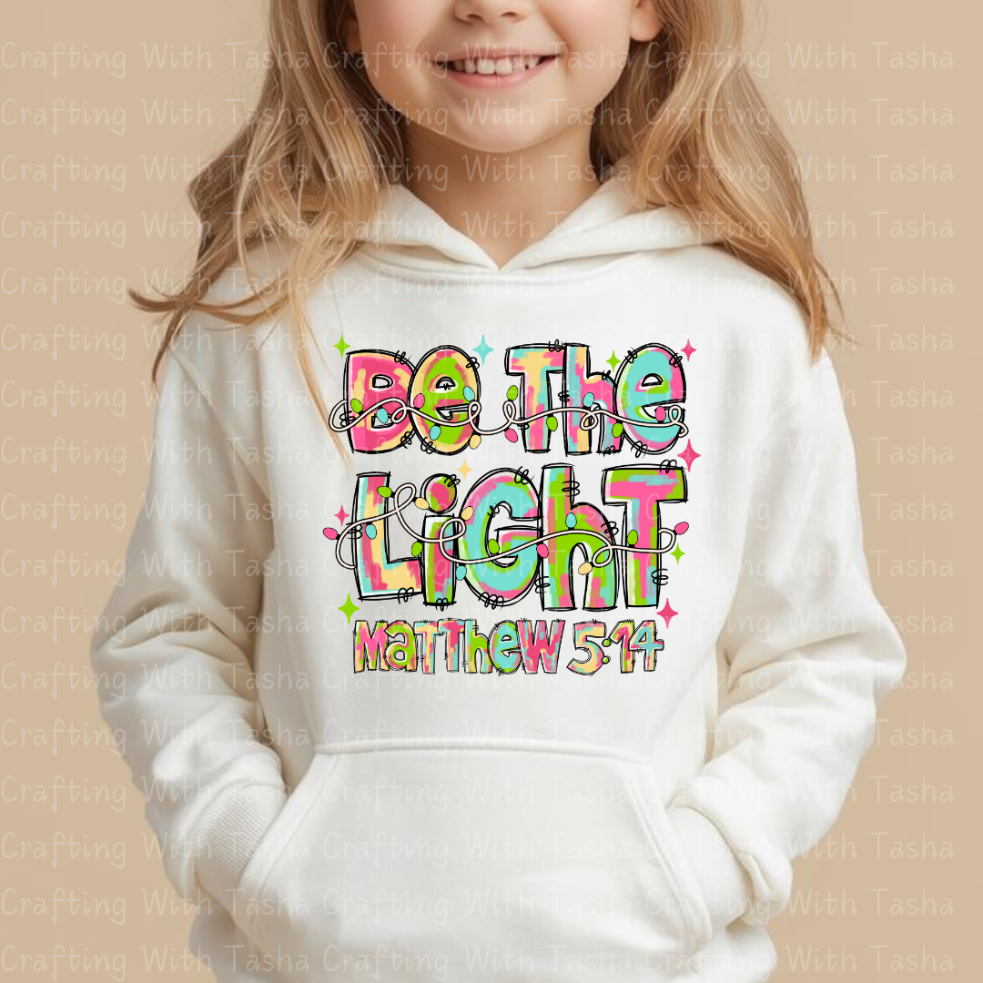 Be The Light Matthew 5:14 Pastel Christian DTF Transfer – Inspirational Scripture Design for Shirts & Cups