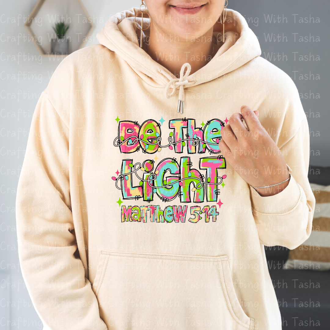 Be The Light Matthew 5:14 Pastel Christian DTF Transfer – Inspirational Scripture Design for Shirts & Cups