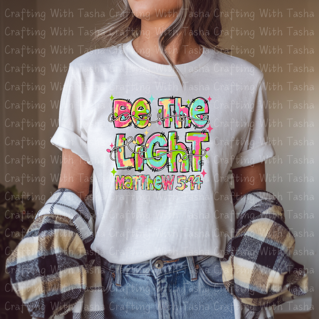 Be The Light Matthew 5:14 Pastel Christian DTF Transfer – Inspirational Scripture Design for Shirts & Cups