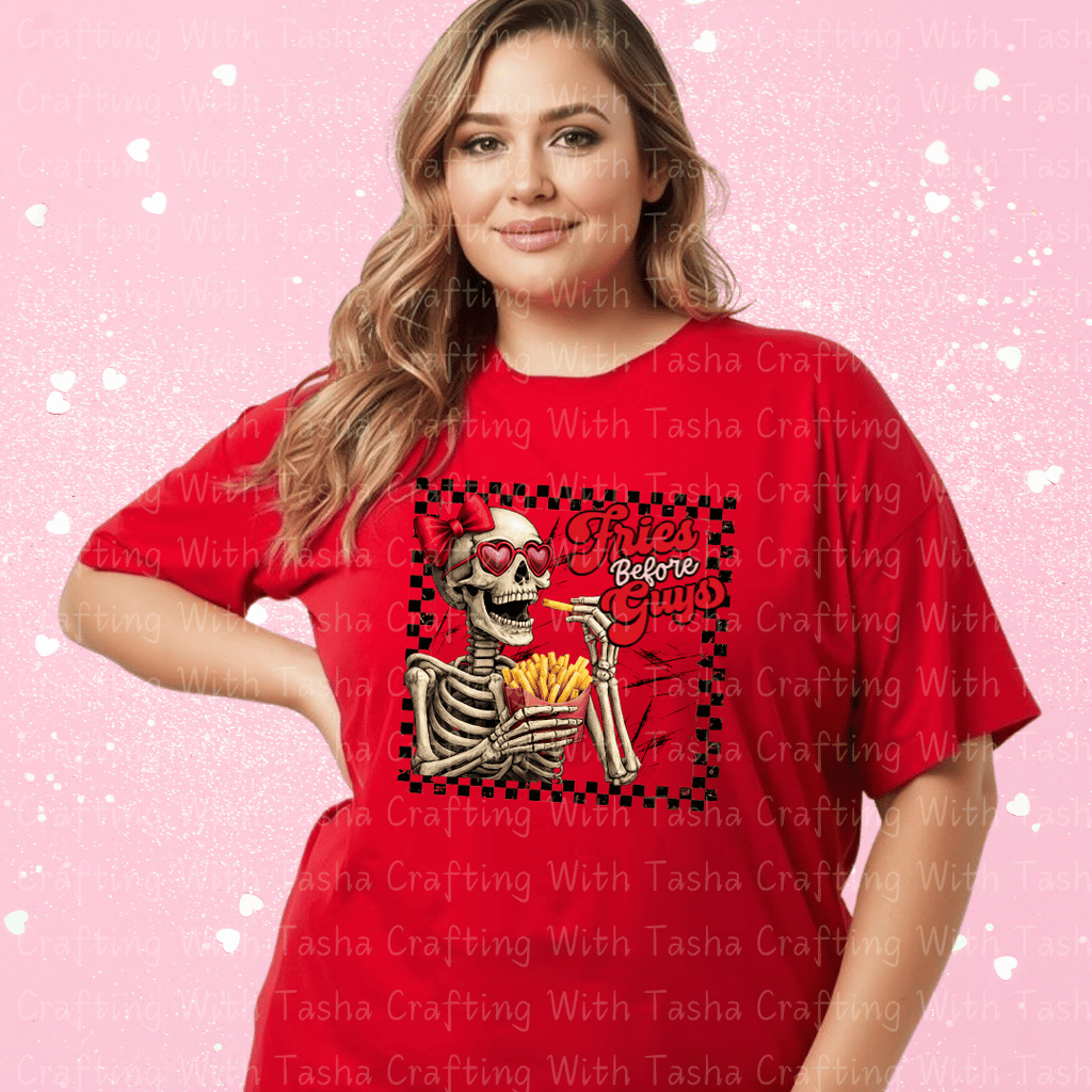 Fries Before Guys Valentine Shirt – Skeleton Graphic Apparel (Variation 2)