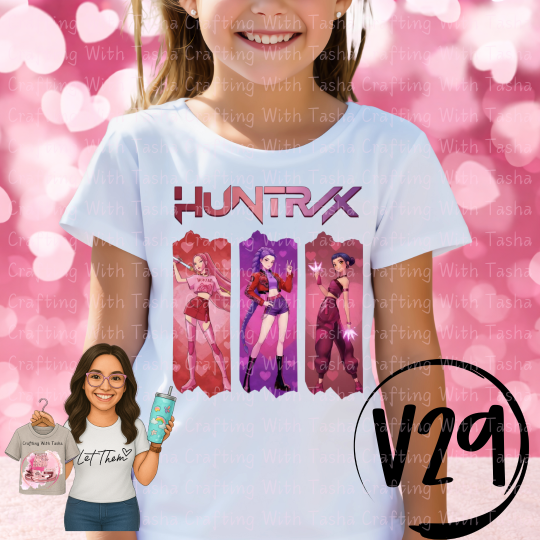Valentine Fashion Girl Trio Graphic Shirt | Pink & Purple Heart Theme Kids Tee | Youth Love Style Graphic Top