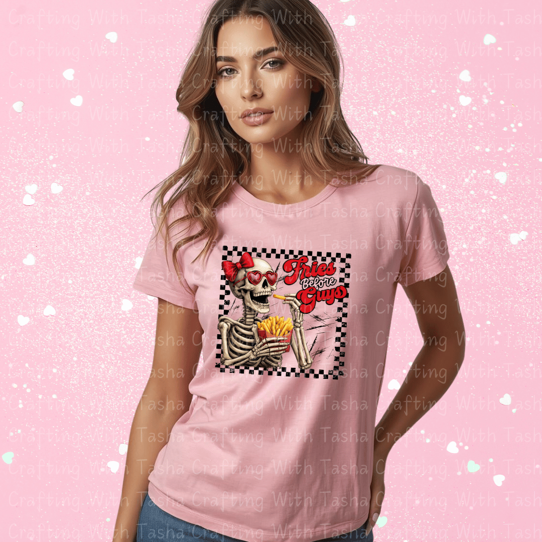 Fries Before Guys Valentine Shirt – Skeleton Graphic Apparel (Variation 2)