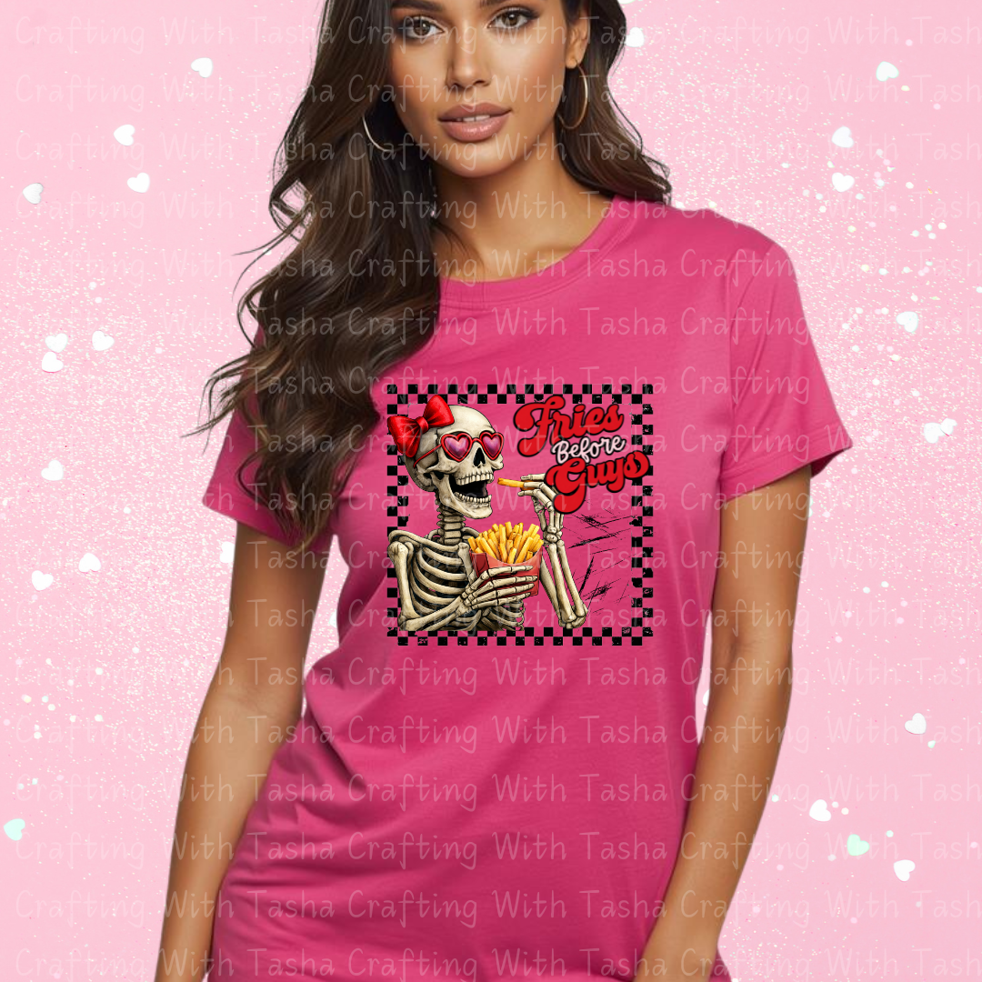 Fries Before Guys Valentine Shirt – Skeleton Graphic Apparel (Variation 3)