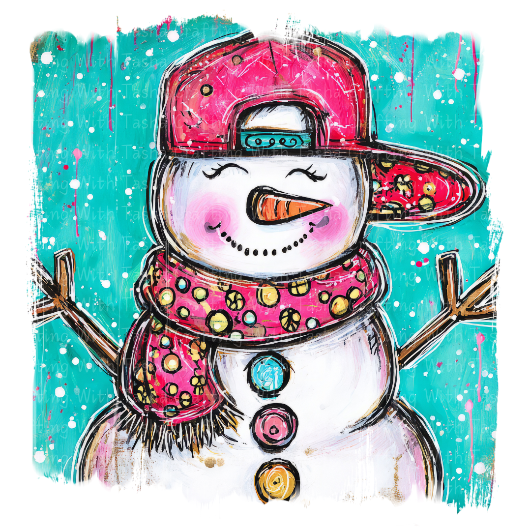 Cool Snowman With Backwards Hat Christmas DTF Transfer – Kids Hip Hop Snowman Design