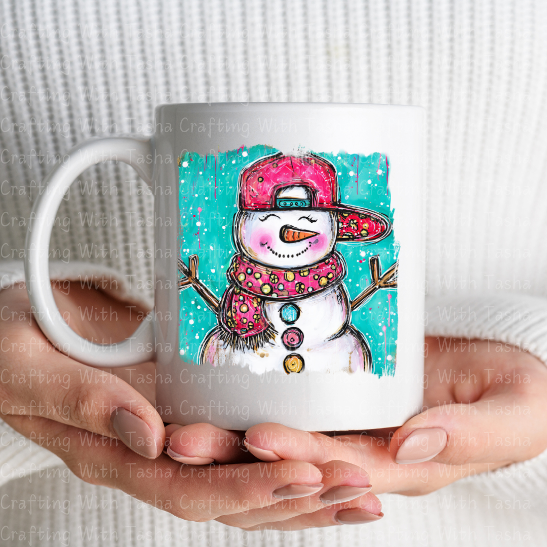 Cool Snowman With Backwards Hat Christmas DTF Transfer – Kids Hip Hop Snowman Design