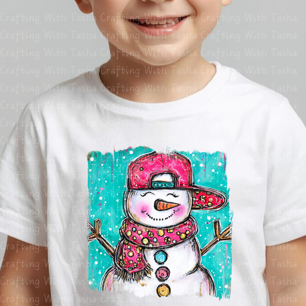 Cool Snowman With Backwards Hat Christmas DTF Transfer – Kids Hip Hop Snowman Design