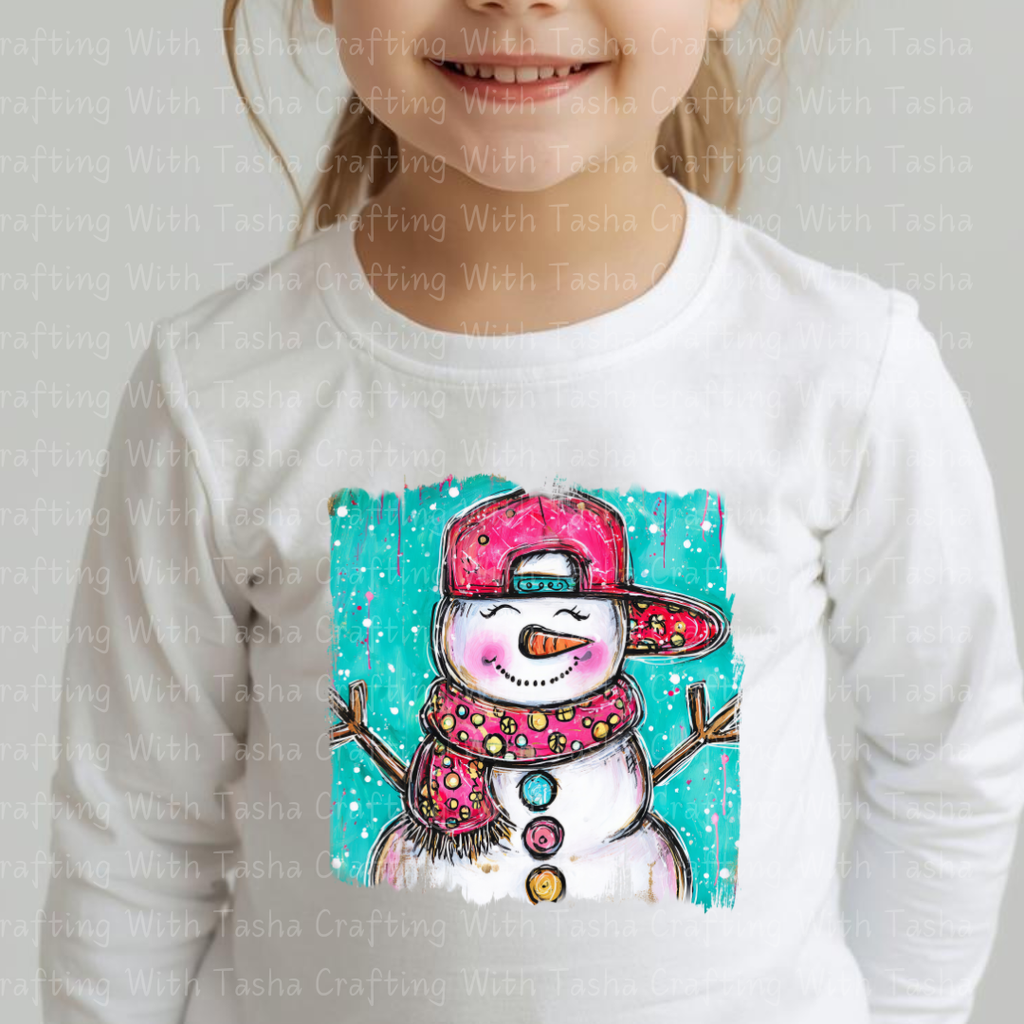 Cool Snowman With Backwards Hat Christmas DTF Transfer – Kids Hip Hop Snowman Design