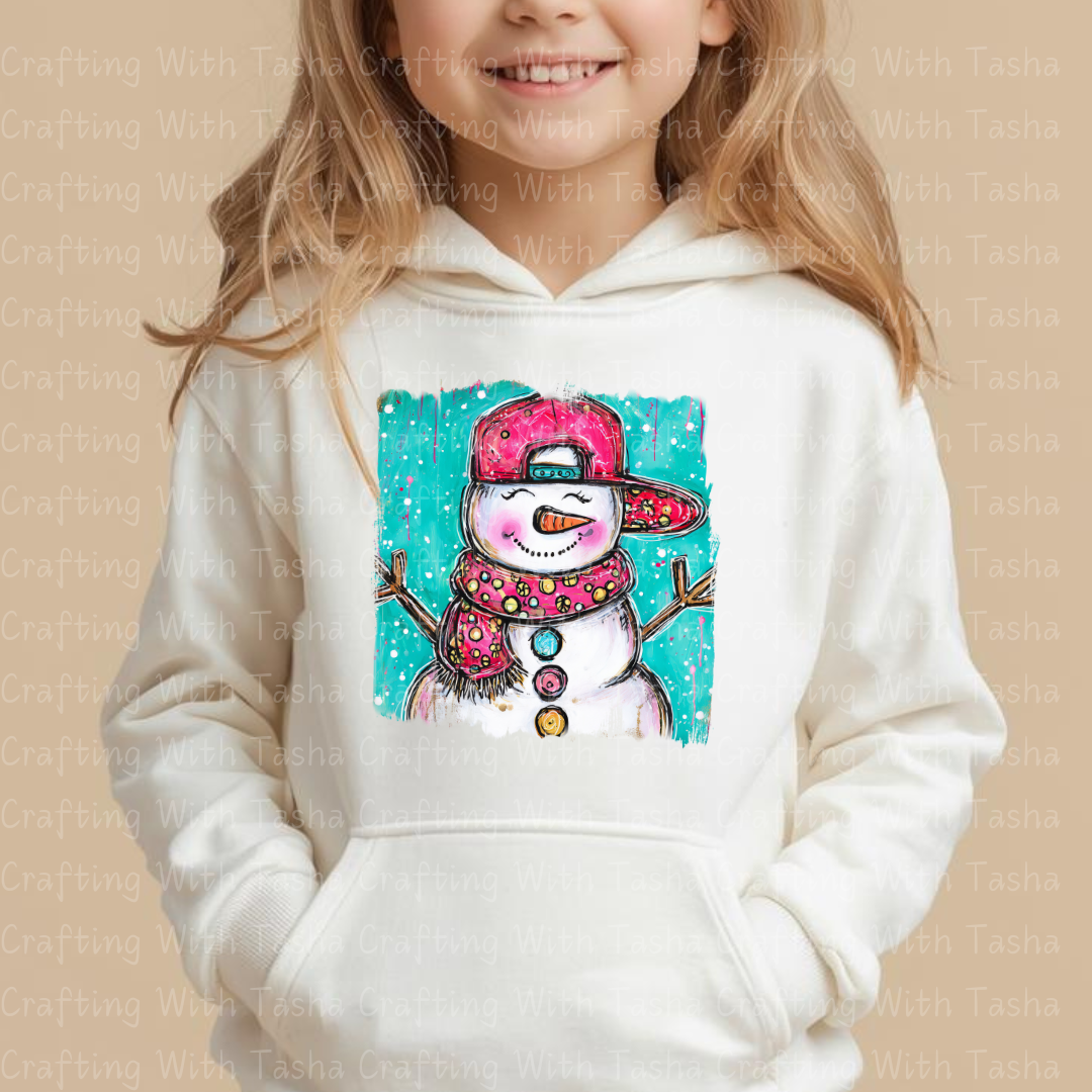 Cool Snowman With Backwards Hat Christmas DTF Transfer – Kids Hip Hop Snowman Design