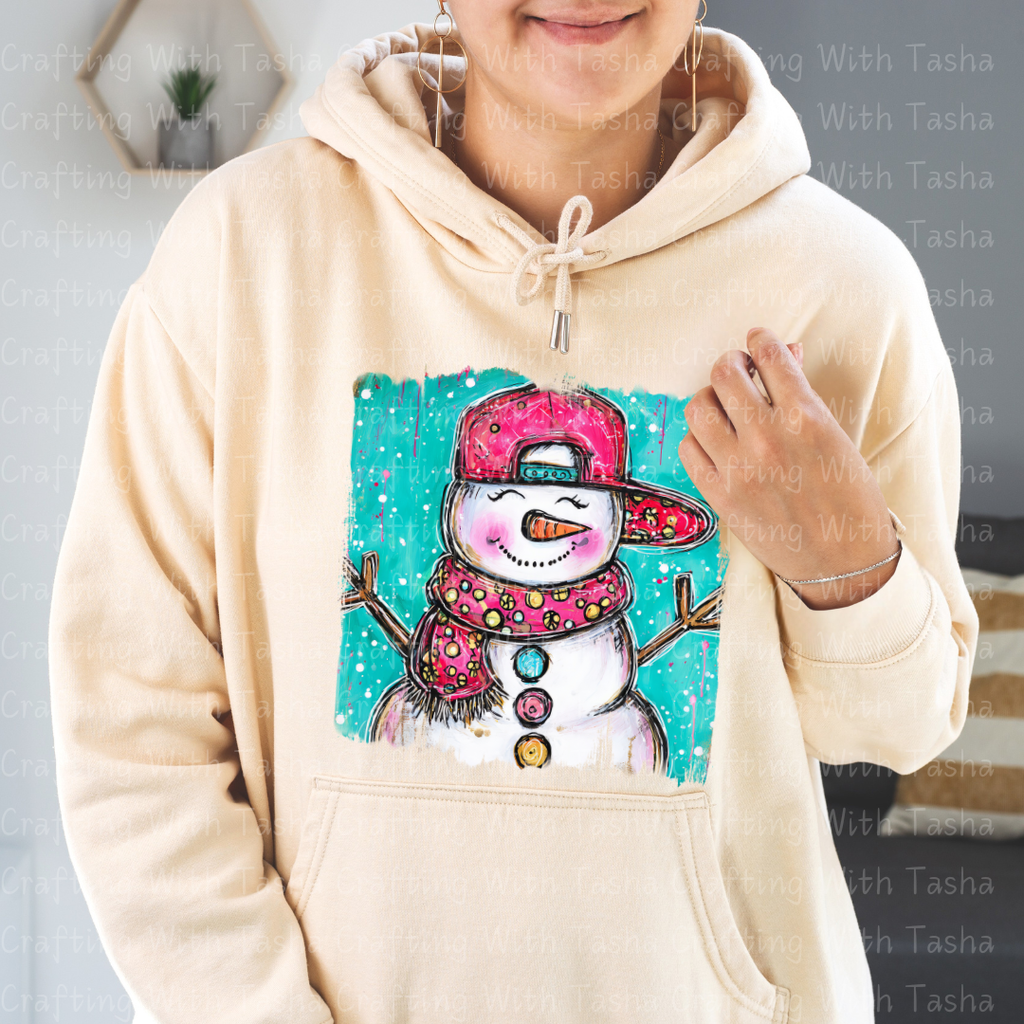 Cool Snowman With Backwards Hat Christmas DTF Transfer – Kids Hip Hop Snowman Design