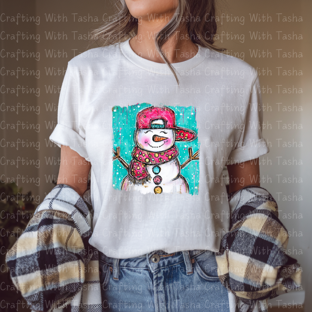 Cool Snowman With Backwards Hat Christmas DTF Transfer – Kids Hip Hop Snowman Design