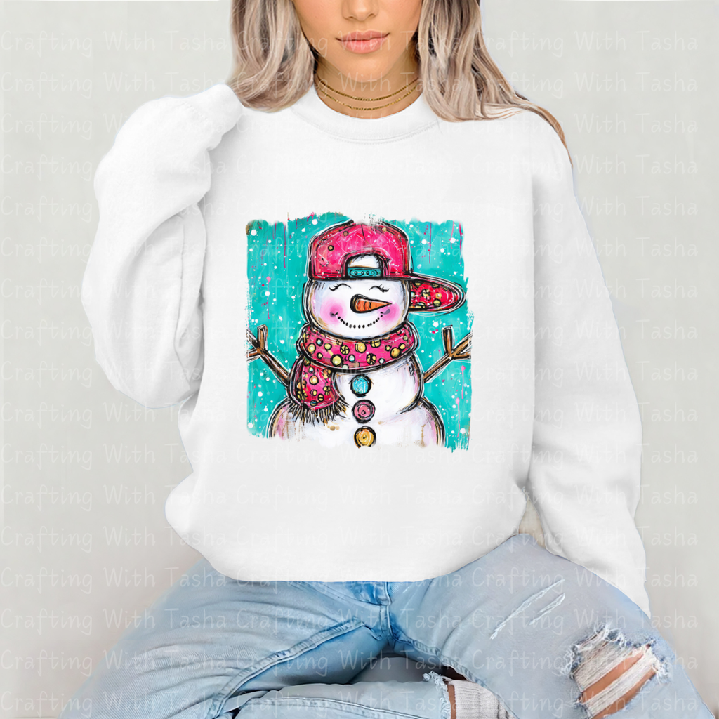 Cool Snowman With Backwards Hat Christmas DTF Transfer – Kids Hip Hop Snowman Design