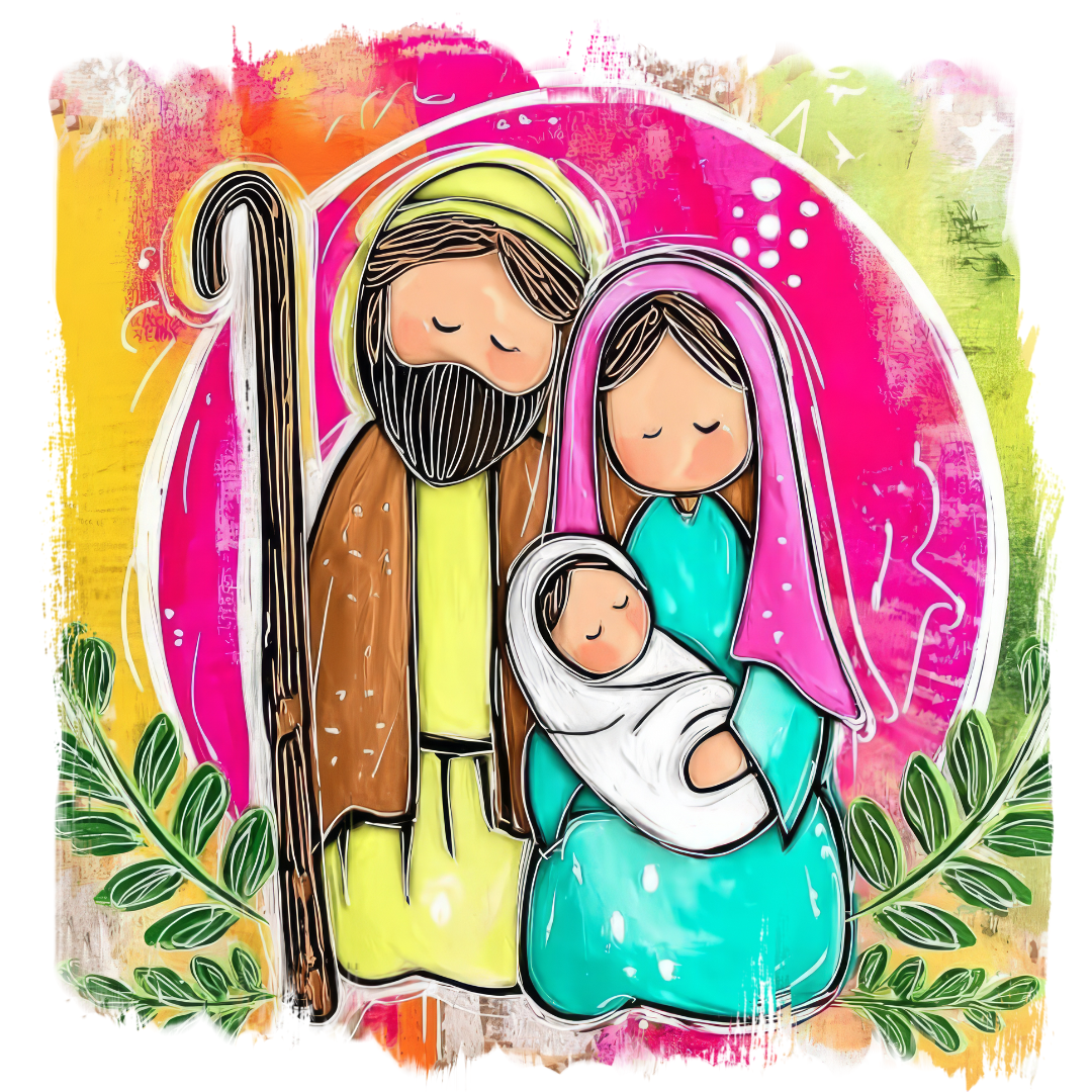 Holy Family Nativity DTF Transfer – Modern Bright Christmas Jesus, Mary & Joseph Design