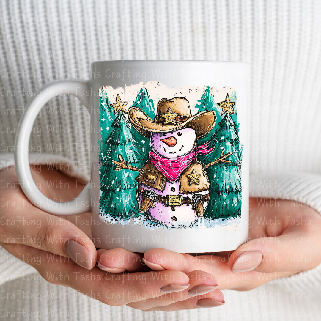 Cowboy Snowman Christmas DTF Transfer – Western Holiday Sheriff Snowman Design