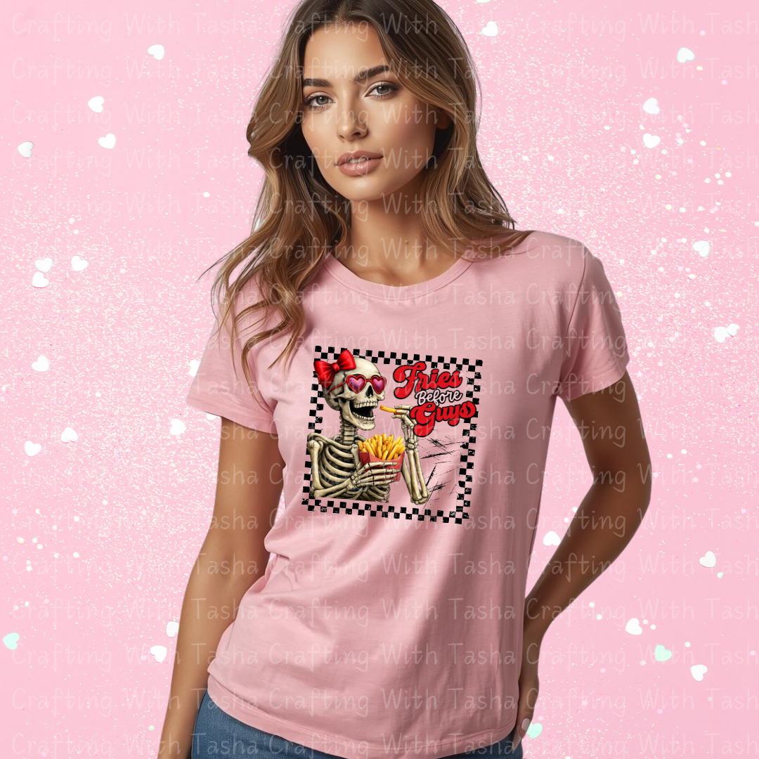 Fries Before Guys Valentine Shirt – Skeleton Graphic Apparel (Variation 3)