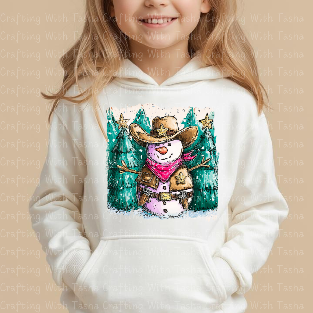 Cowboy Snowman Christmas DTF Transfer – Western Holiday Sheriff Snowman Design