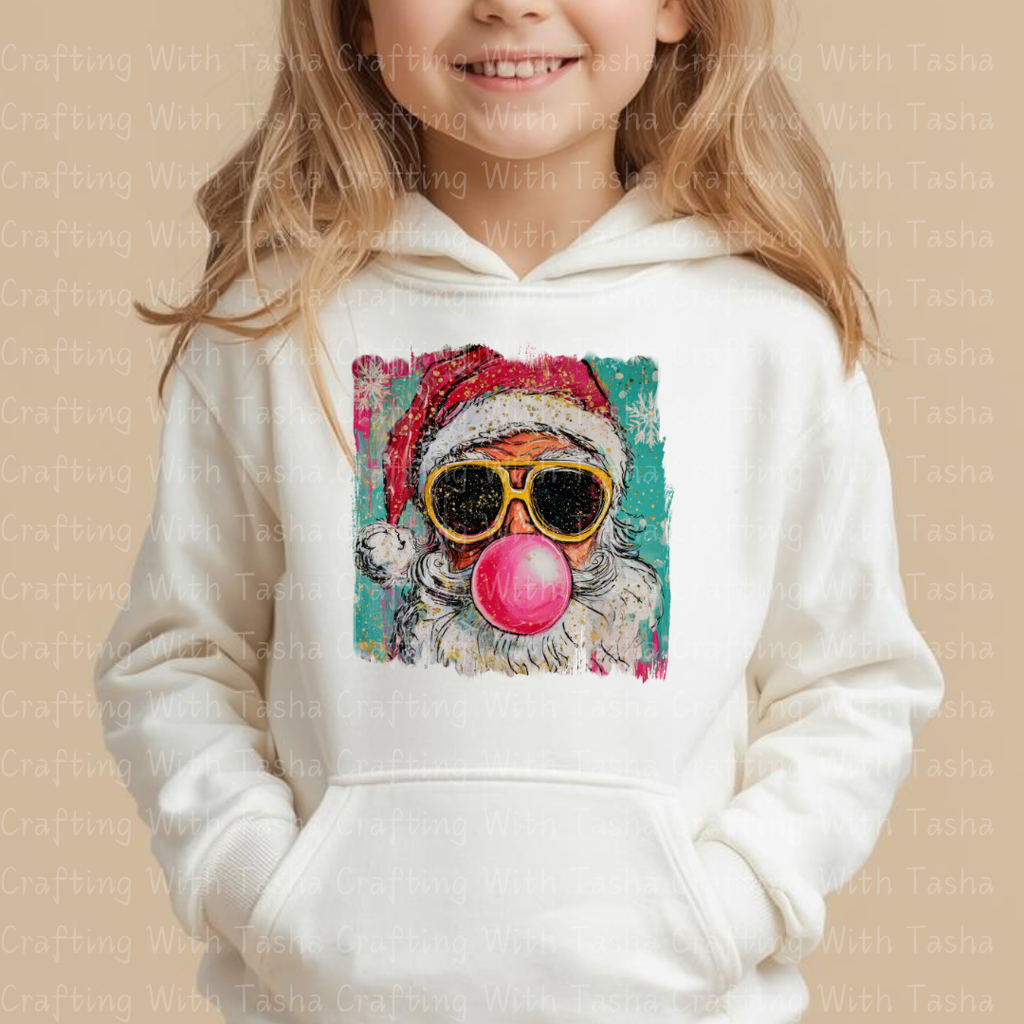 Cool Santa Bubblegum Christmas DTF Transfer 1– Retro Santa with Sunglasses