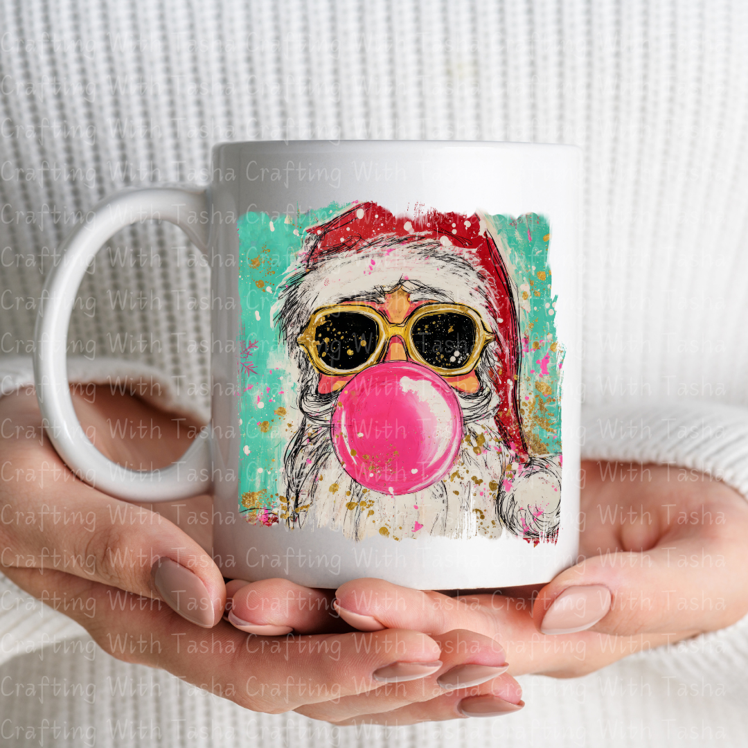 Cool Santa Bubblegum Christmas DTF Transfer 2 – Retro Santa with Sunglasses
