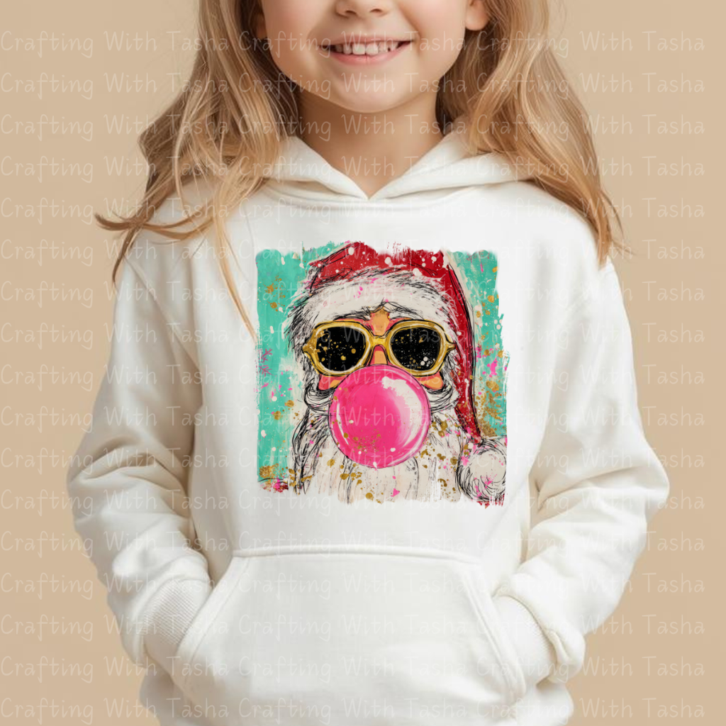 Cool Santa Bubblegum Christmas DTF Transfer 2 – Retro Santa with Sunglasses