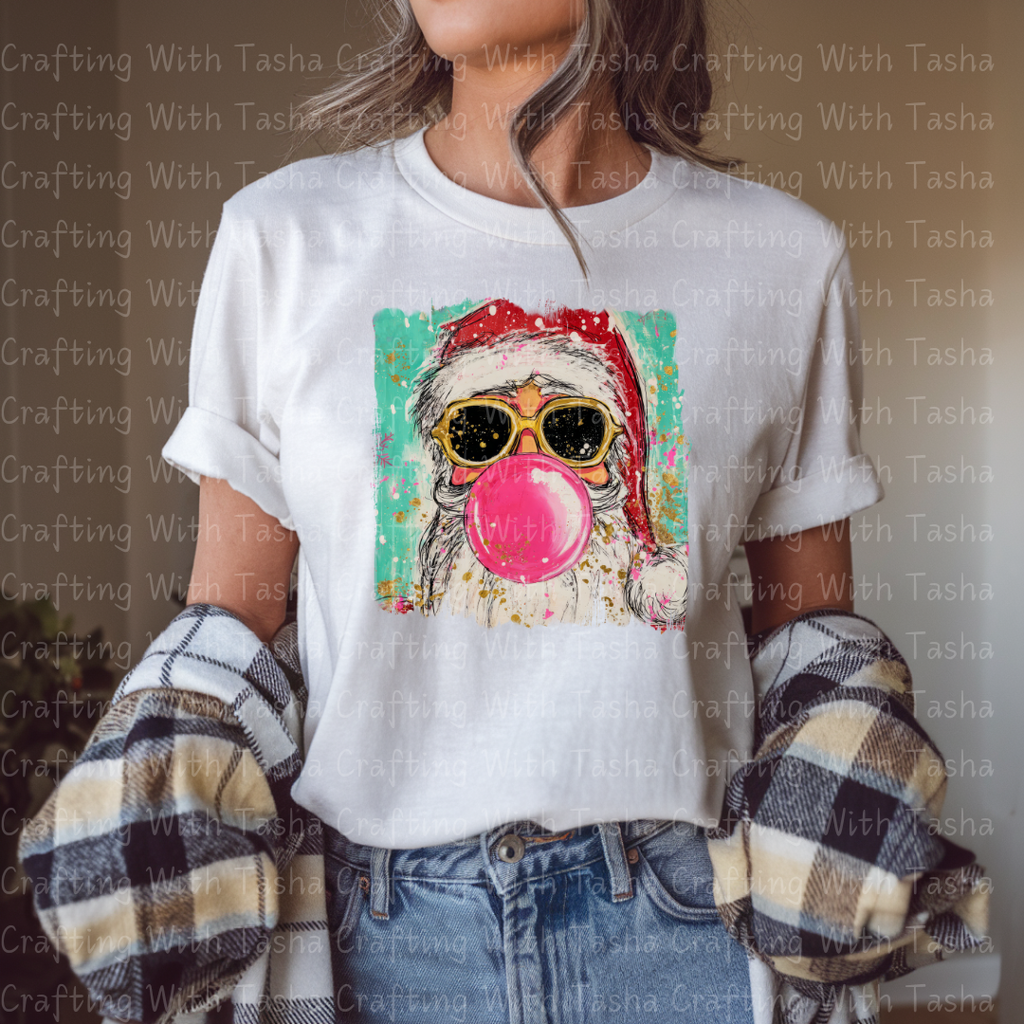 Cool Santa Bubblegum Christmas DTF Transfer 2 – Retro Santa with Sunglasses