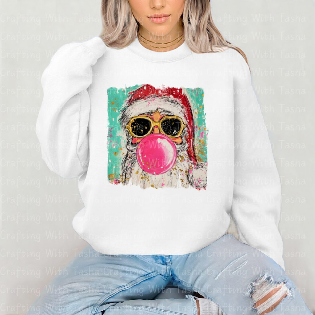 Cool Santa Bubblegum Christmas DTF Transfer 2 – Retro Santa with Sunglasses