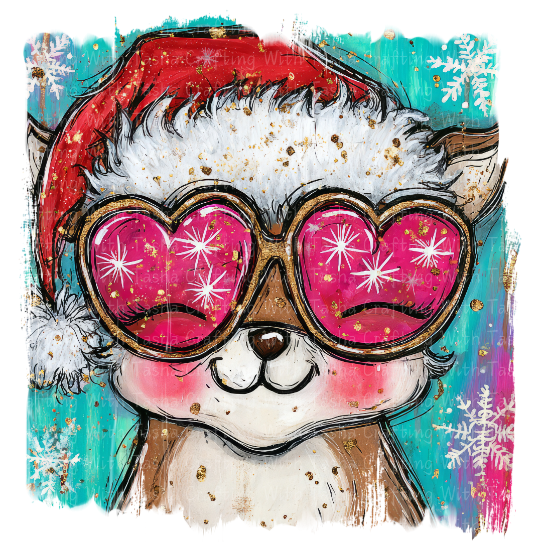 Pink Heart Sunglasses Christmas Fox – Cute Holiday DTF Transfer | Kids & Adult Christmas Shirt Design