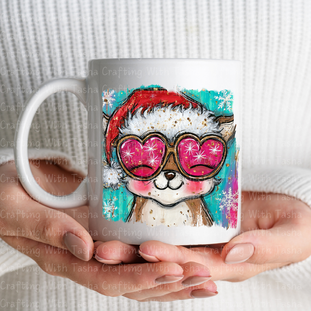 Pink Heart Sunglasses Christmas Fox – Cute Holiday DTF Transfer | Kids & Adult Christmas Shirt Design