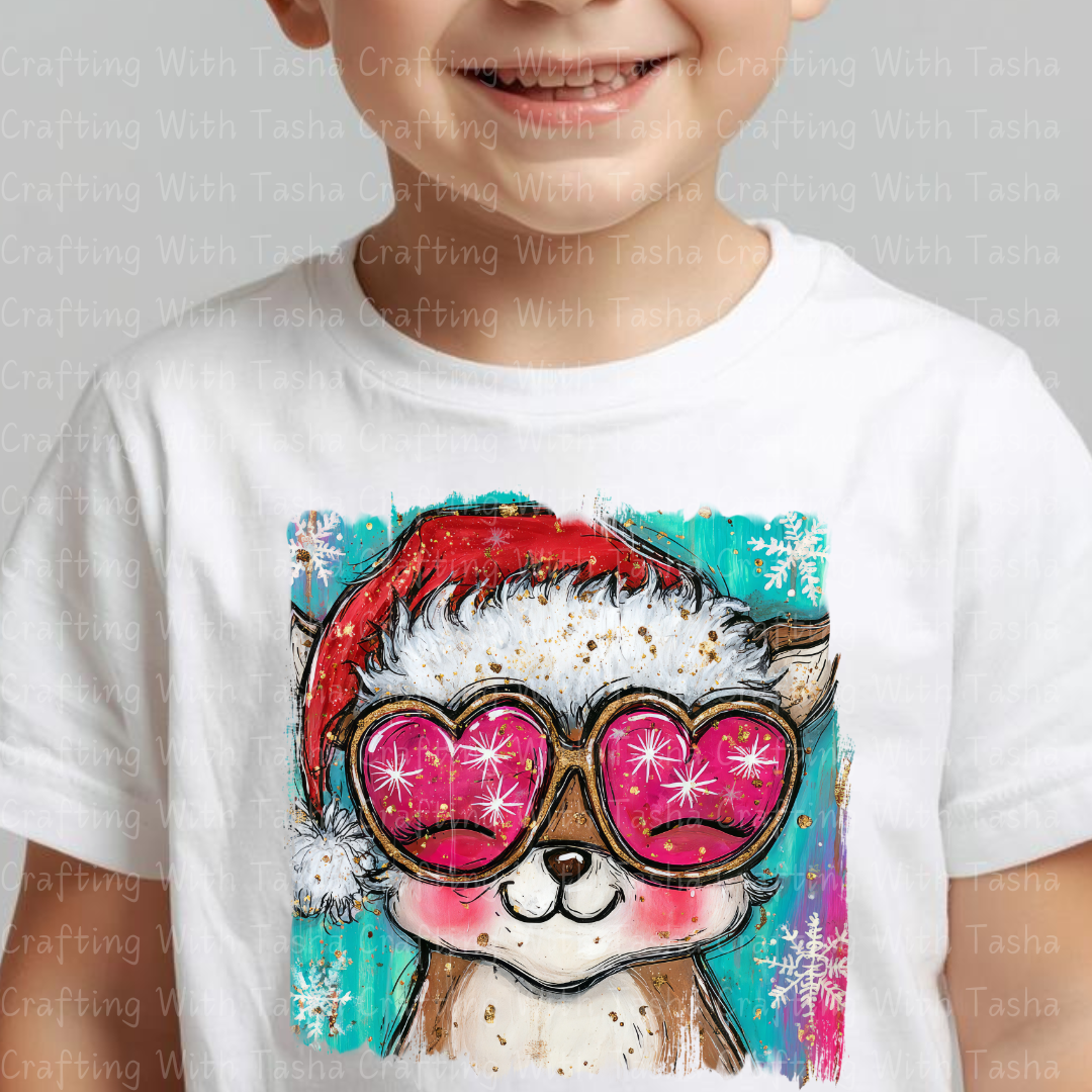 Pink Heart Sunglasses Christmas Fox – Cute Holiday DTF Transfer | Kids & Adult Christmas Shirt Design
