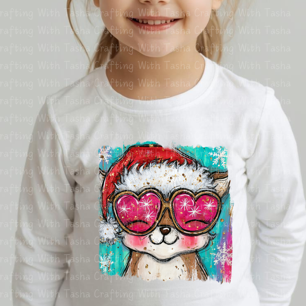Pink Heart Sunglasses Christmas Fox – Cute Holiday DTF Transfer | Kids & Adult Christmas Shirt Design