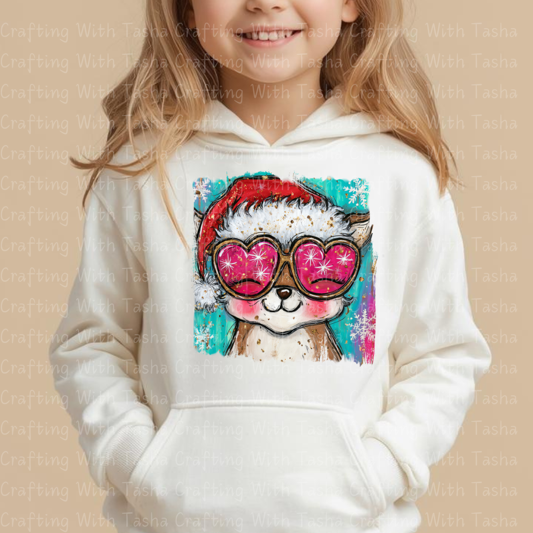 Pink Heart Sunglasses Christmas Fox – Cute Holiday DTF Transfer | Kids & Adult Christmas Shirt Design