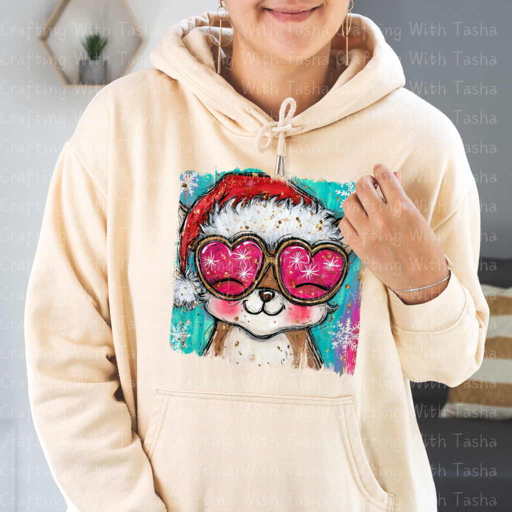 Pink Heart Sunglasses Christmas Fox – Cute Holiday DTF Transfer | Kids & Adult Christmas Shirt Design