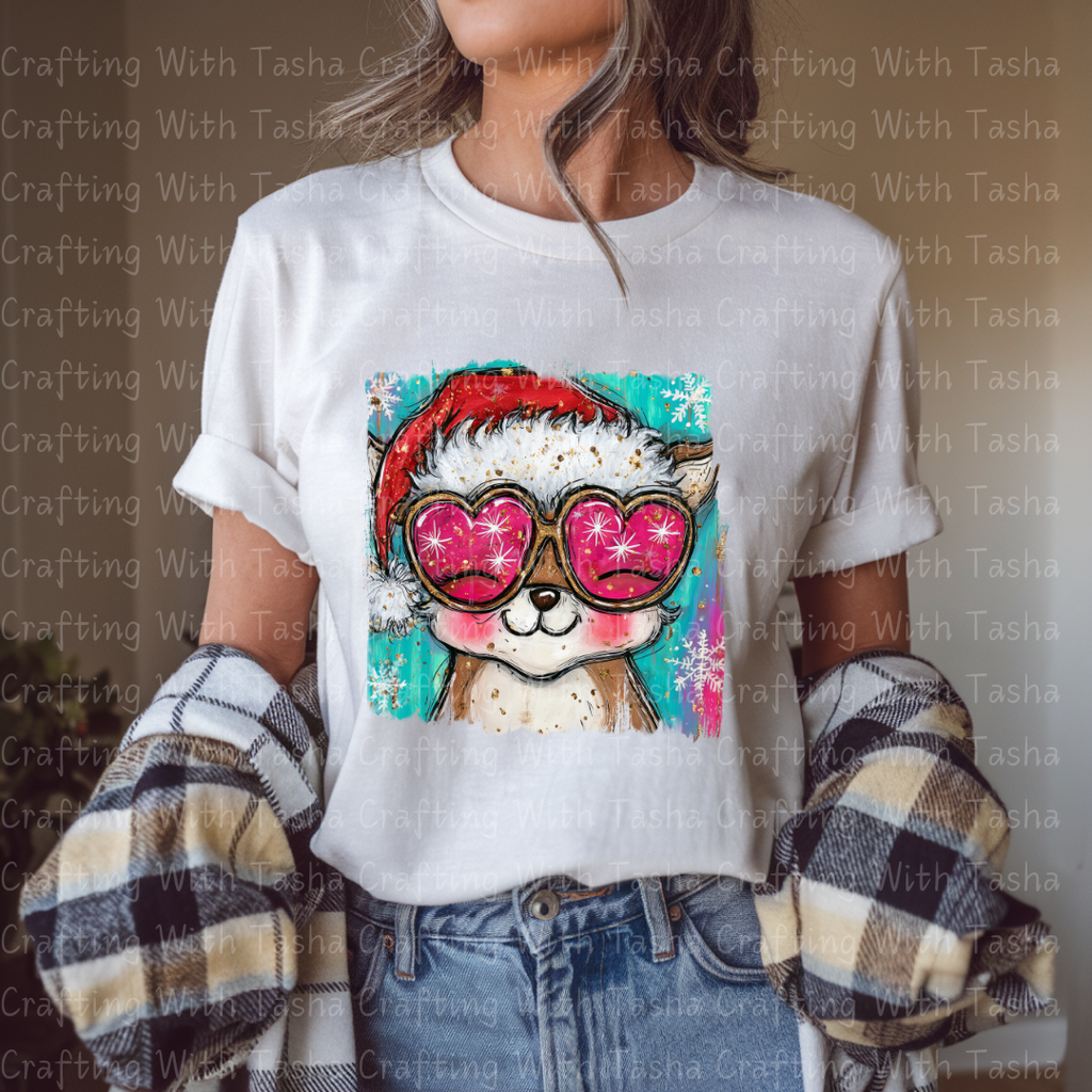 Pink Heart Sunglasses Christmas Fox – Cute Holiday DTF Transfer | Kids & Adult Christmas Shirt Design