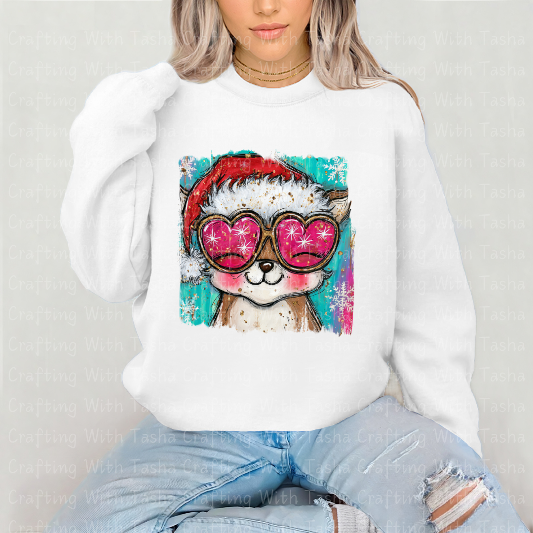 Pink Heart Sunglasses Christmas Fox – Cute Holiday DTF Transfer | Kids & Adult Christmas Shirt Design