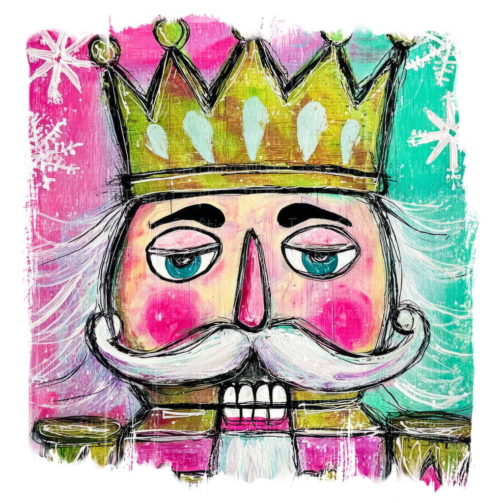 Pink & Teal Nutcracker King – Retro Christmas DTF Transfer for Shirts, Hoodies & Tumblers