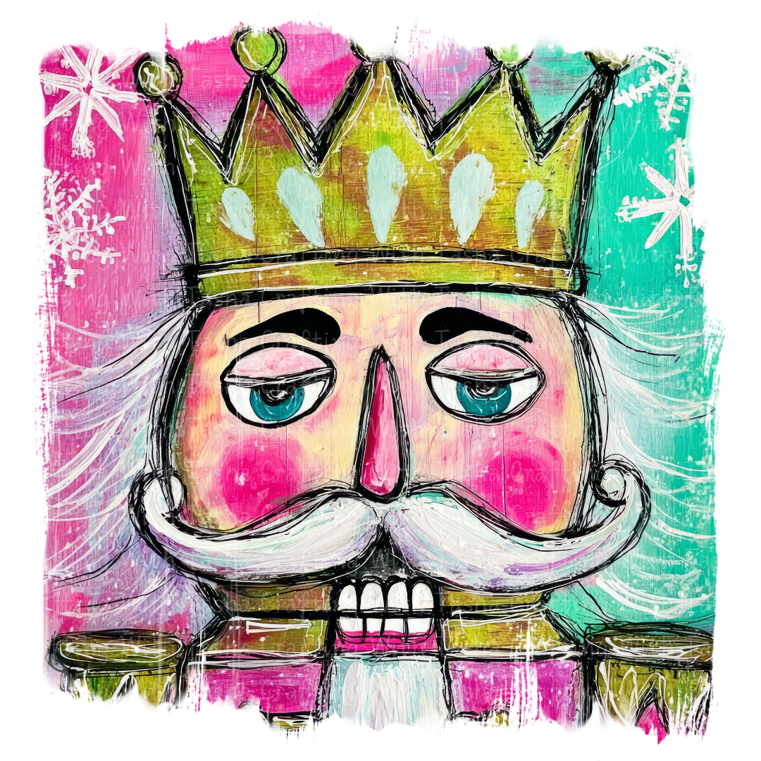 Pink & Teal Nutcracker King – Retro Christmas DTF Transfer for Shirts, Hoodies & Tumblers