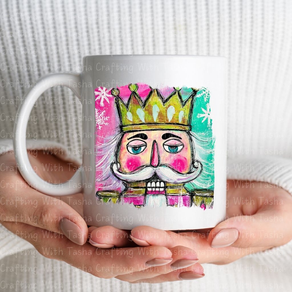 Pink & Teal Nutcracker King – Retro Christmas DTF Transfer for Shirts, Hoodies & Tumblers