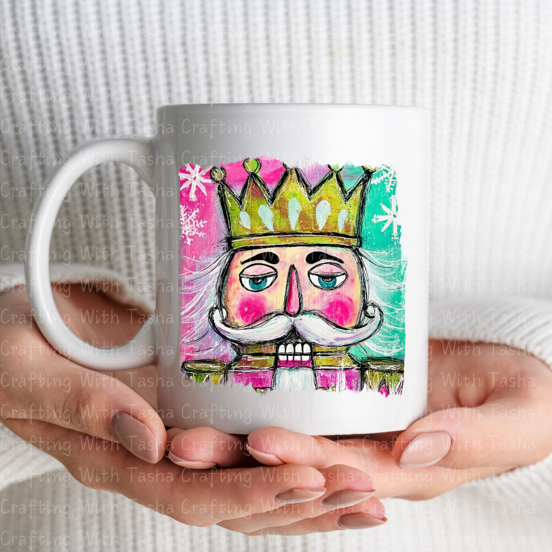 Pink & Teal Nutcracker King – Retro Christmas DTF Transfer for Shirts, Hoodies & Tumblers