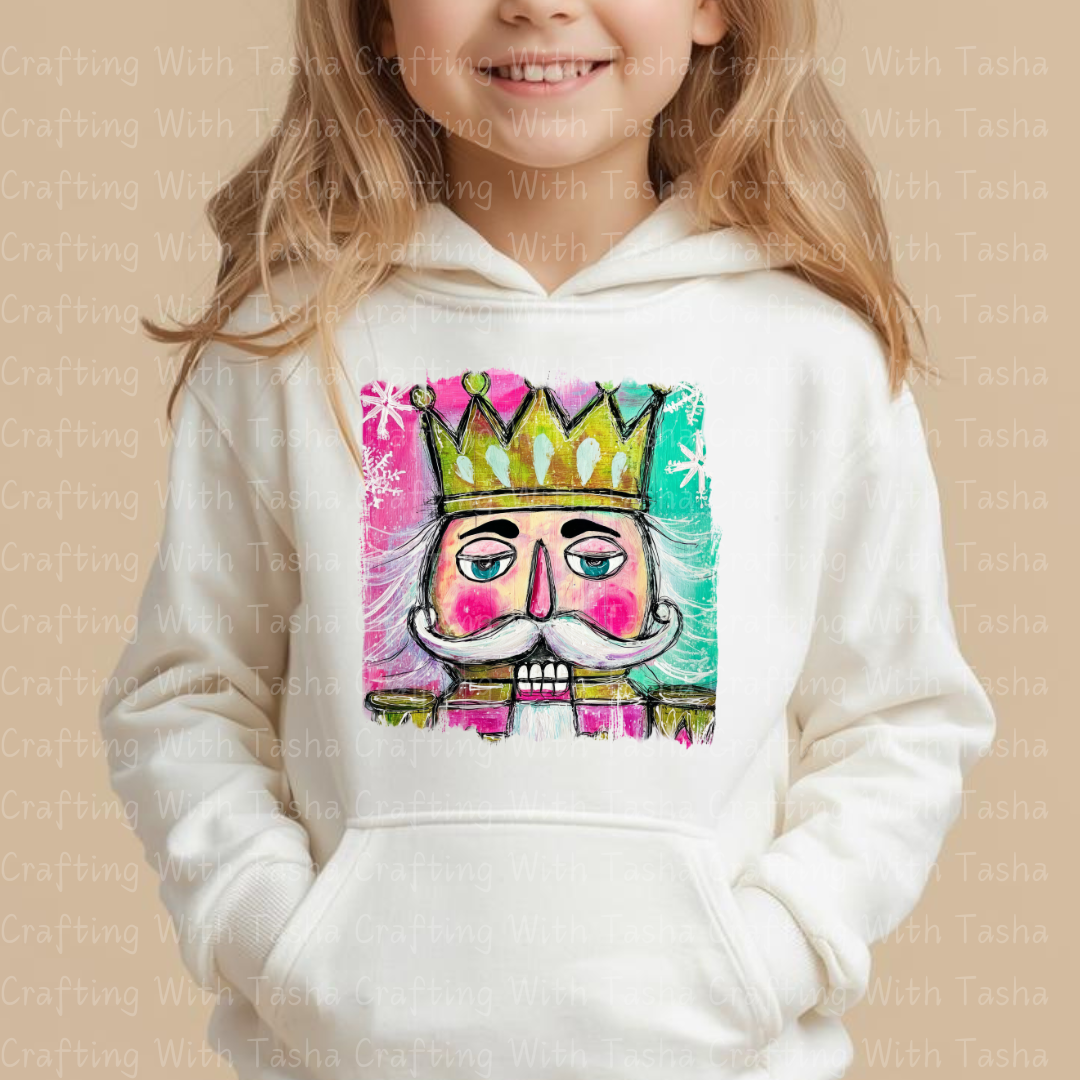 Pink & Teal Nutcracker King – Retro Christmas DTF Transfer for Shirts, Hoodies & Tumblers