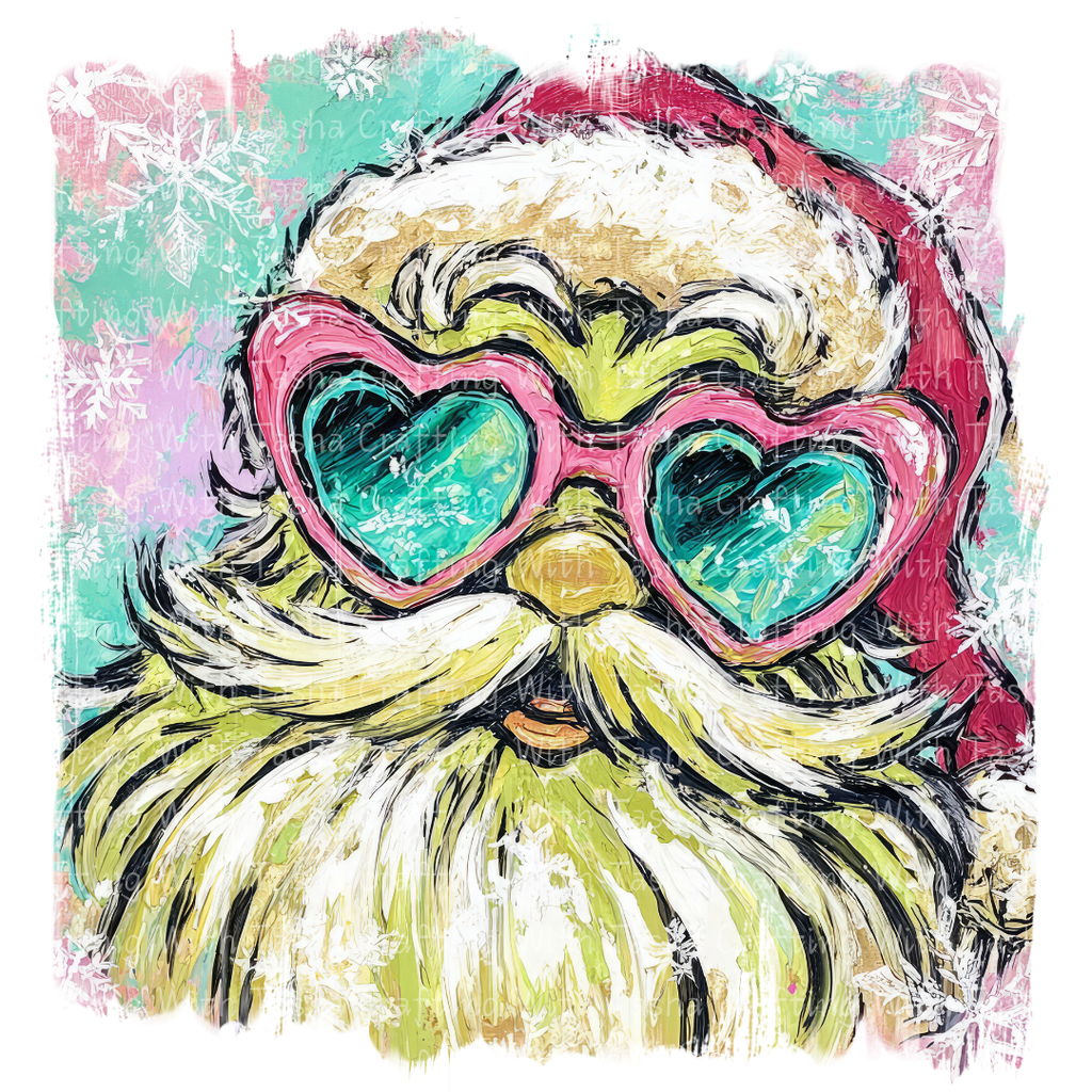 Groovy Green Santa With Heart Glasses – Retro Christmas DTF Transfer for Shirts, Hoodies & Tumblers