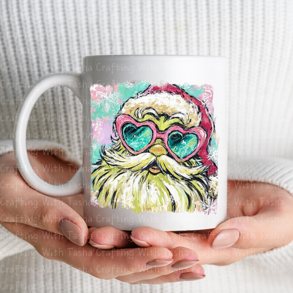Groovy Green Santa With Heart Glasses – Retro Christmas DTF Transfer for Shirts, Hoodies & Tumblers