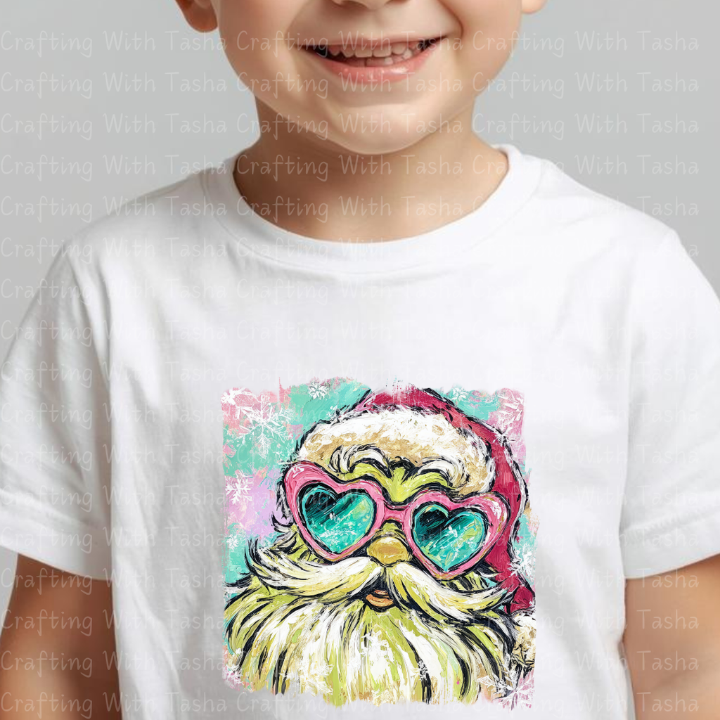 Groovy Green Santa With Heart Glasses – Retro Christmas DTF Transfer for Shirts, Hoodies & Tumblers