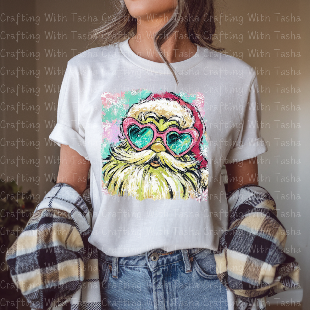 Groovy Green Santa With Heart Glasses – Retro Christmas DTF Transfer for Shirts, Hoodies & Tumblers