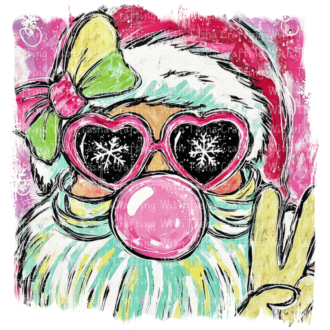 Bubblegum Santa Peace Sign DTF Transfer – Retro Pink Christmas Gnome Design