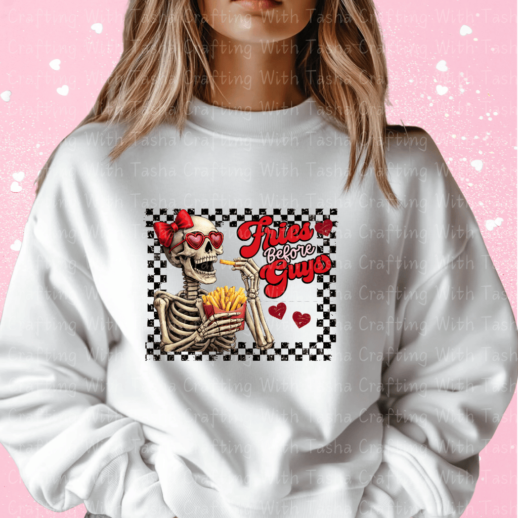 Fries Before Guys Valentine Shirt – Skeleton Graphic Apparel (Variation 1)