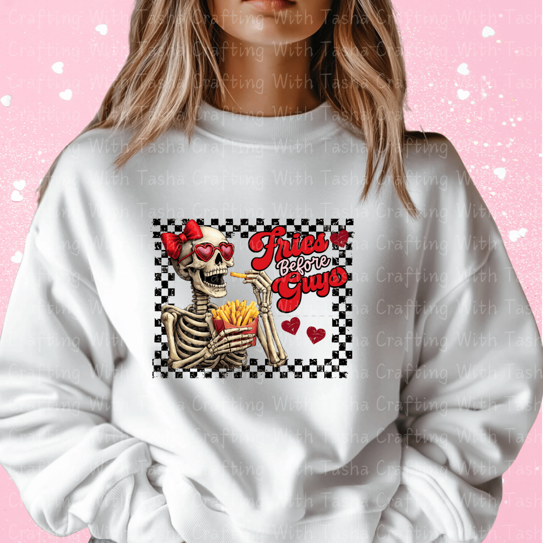 Fries Before Guys Valentine Shirt – Skeleton Graphic Apparel (Variation 1)