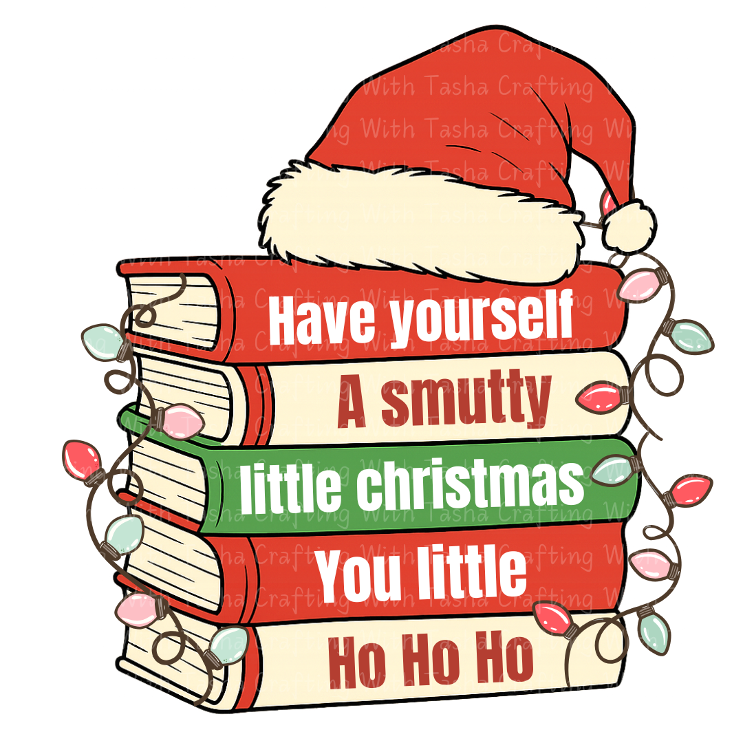Smutty Christmas Book Stack 1 – Spicy Reader Holiday DTF Transfer, Funny Book Lover Christmas Design