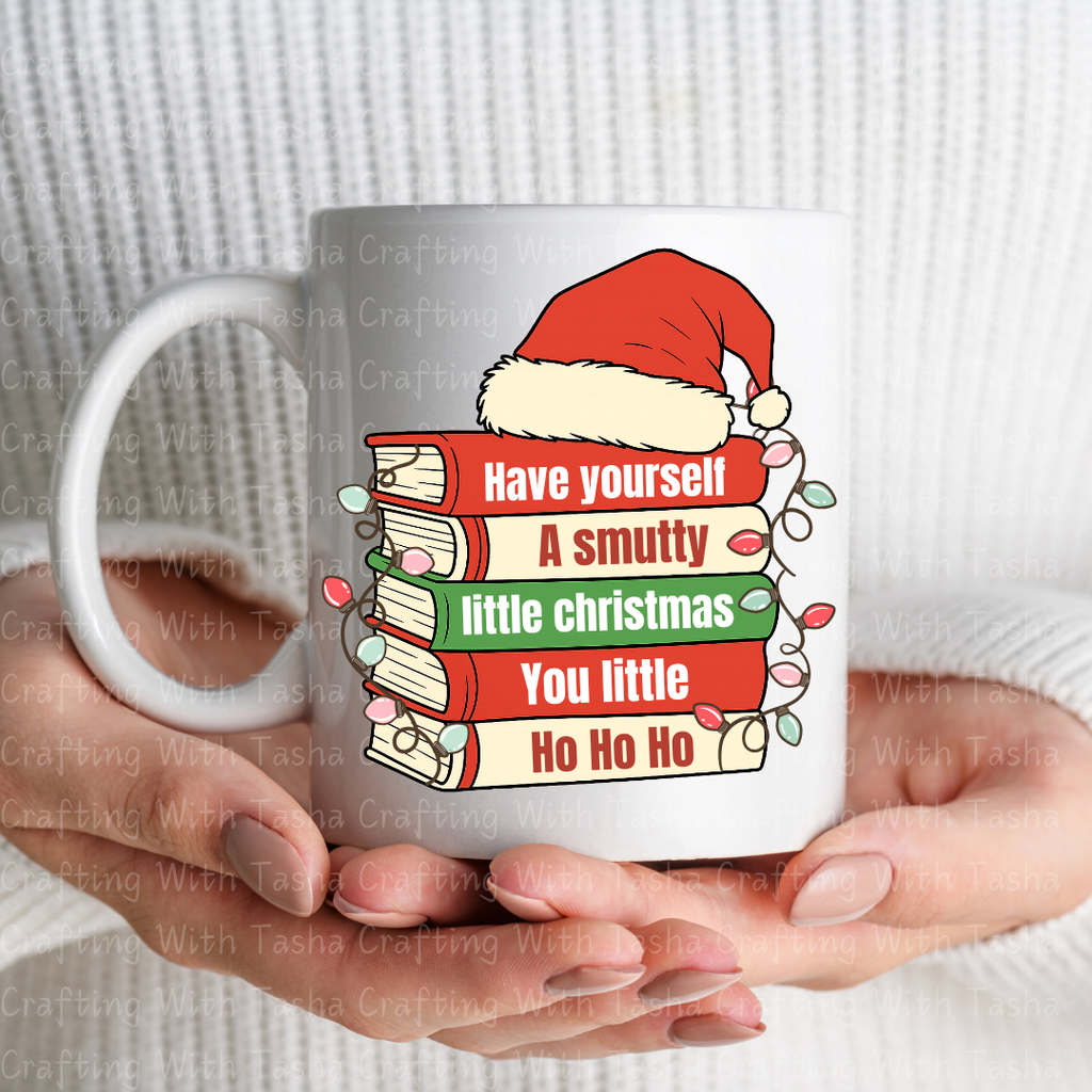 Smutty Christmas Book Stack 1 – Spicy Reader Holiday DTF Transfer, Funny Book Lover Christmas Design